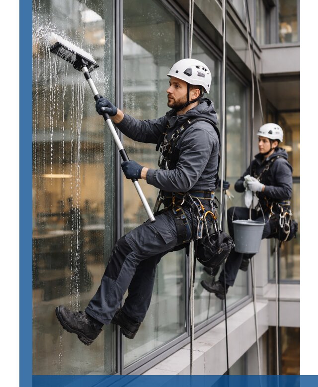 Профессиональная мойка витражей промышленными альпинистами в Саяногорске