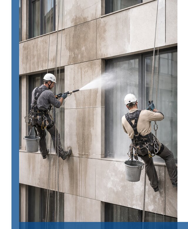 Послестроительная мойка фасада промышленным альпинизмом в Саяногорске