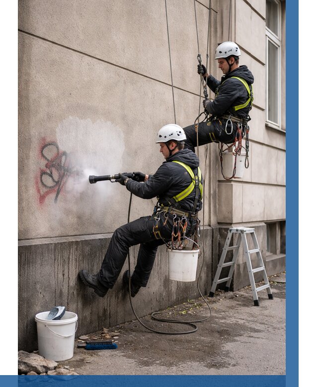 Удаление граффити с фасада в Саяногорске от 4609 р. | ВЫСОТНИК-Снг