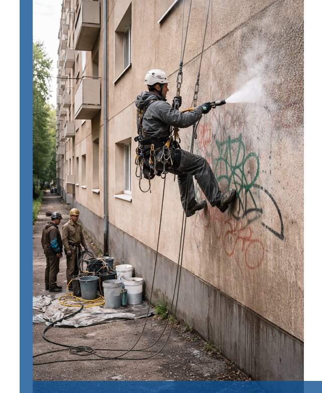 Удаление граффити с фасада в Саяногорске без следов и повреждений