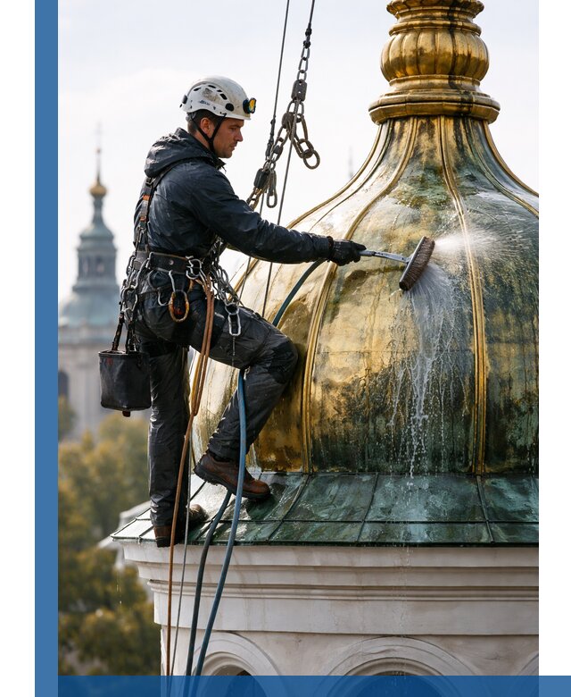 Профессиональная мойка куполов и шпилей высотными альпинистами в Саяногорске