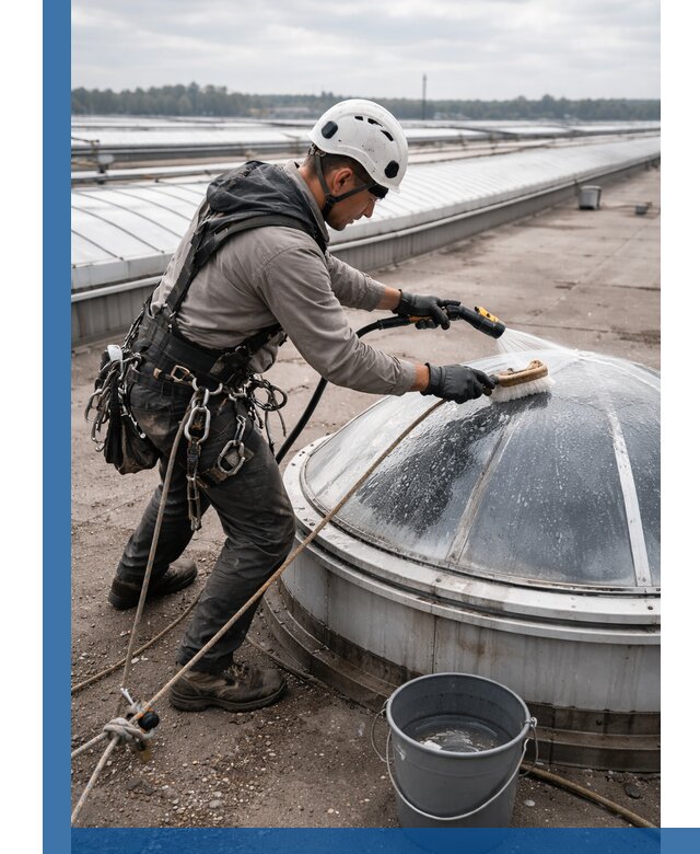 Мойка зенитных фонарей на кровле для промышленных объектов в Саяногорске