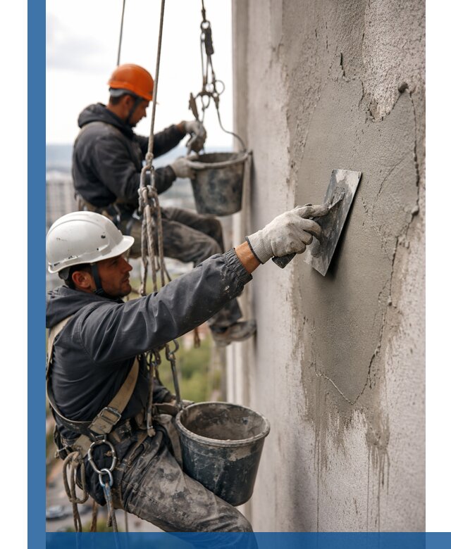 Штукатурка фасада на высоте в Саяногорске профессиональные работы