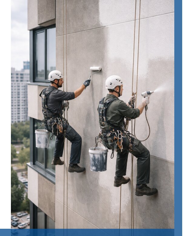 Покраска фасада альпинистами в Саяногорске от 307 р. | ВЫСОТНИК-Снг