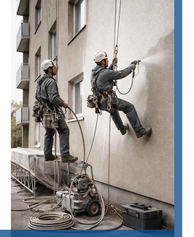 Безвоздушная покраска фасада в Саяногорске от 225 р/м² | ВЫСОТНИК-Снг