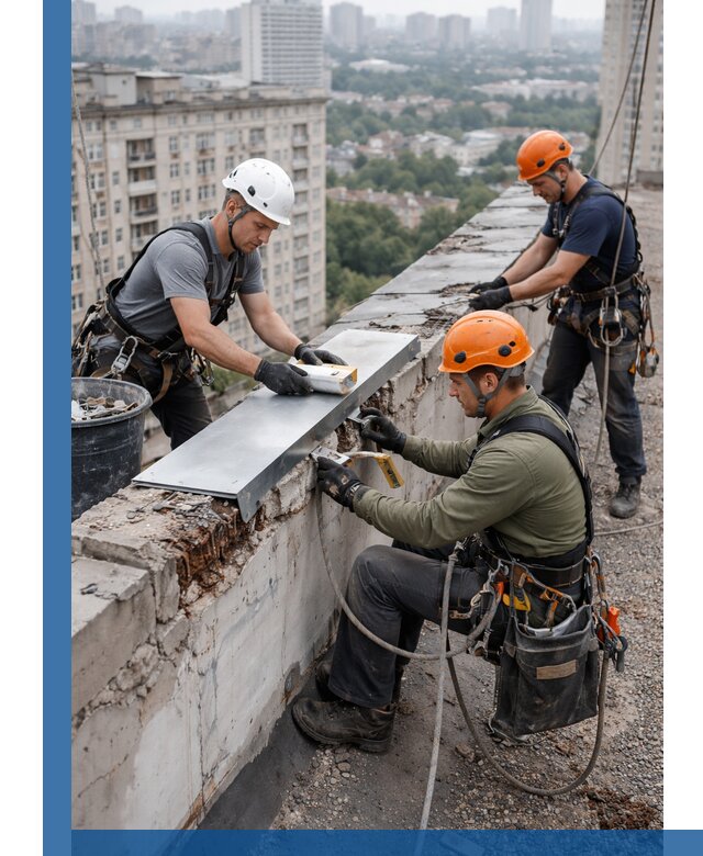 Ремонт парапета на кровле в Саяногорске, высотные работы с гарантией