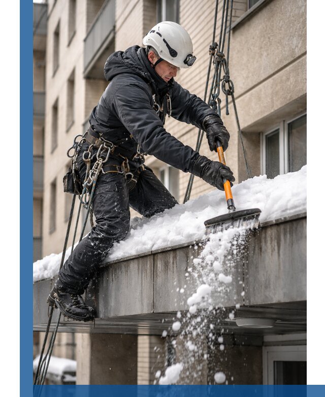 Очистка козырьков от снега в Саяногорске круглогодично безопасно