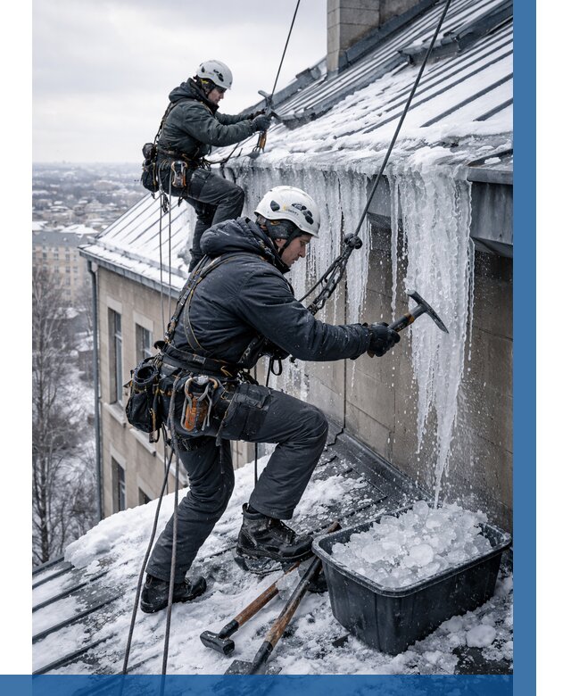 Удаление наледи с кровли в Саяногорске от 5634 р. | ВЫСОТНИК-Снг