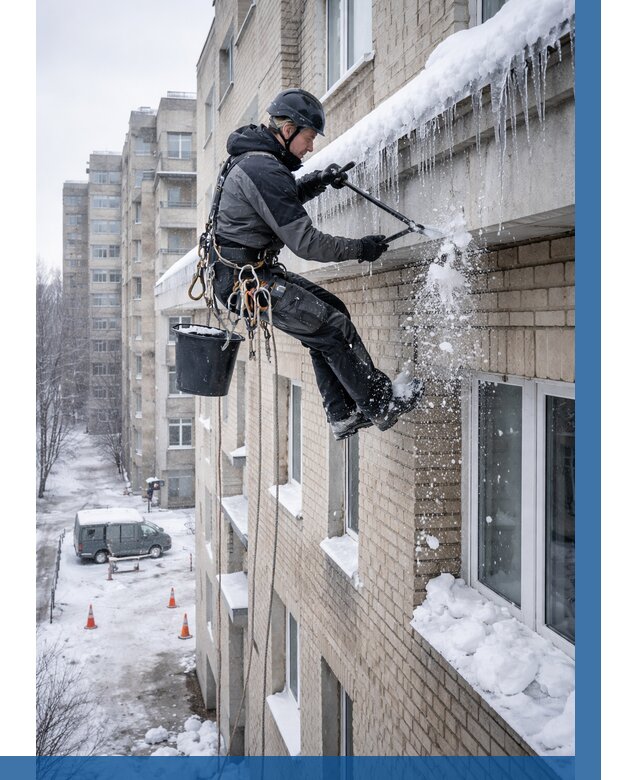 Удаление наледи с карнизов в Саяногорске от 359 р. | ВЫСОТНИК-Снг