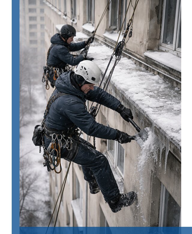 Удаление наледи и сосулек с карнизов в Саяногорске профессионально