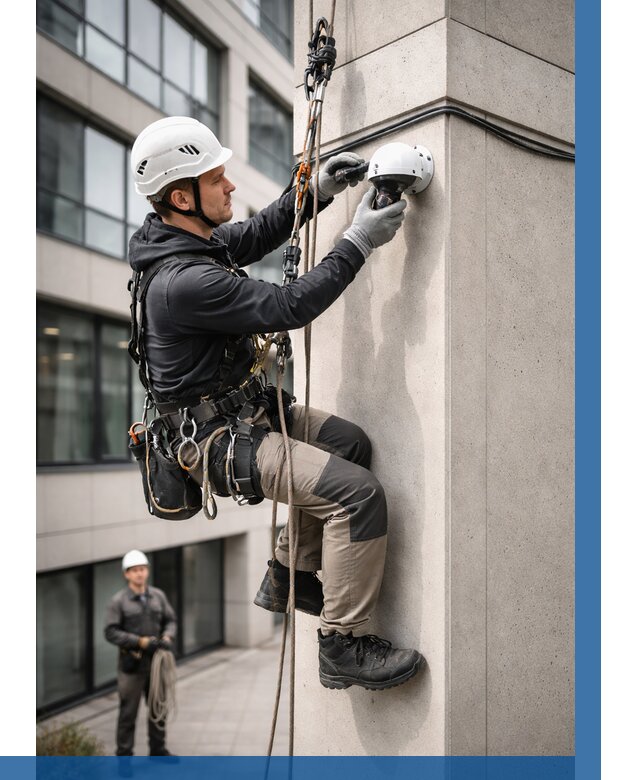 Монтаж камер видеонаблюдения на фасаде в Саяногорске от 8707 р.-ВЫСОТНИК-Снг