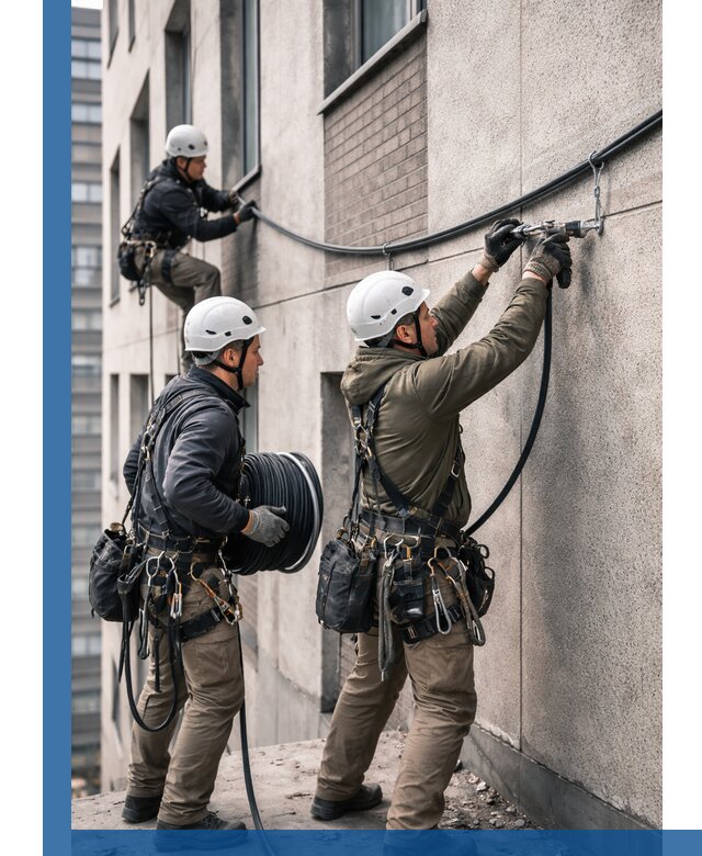 Прокладка кабеля по фасаду в Саяногорске, профессиональный монтаж