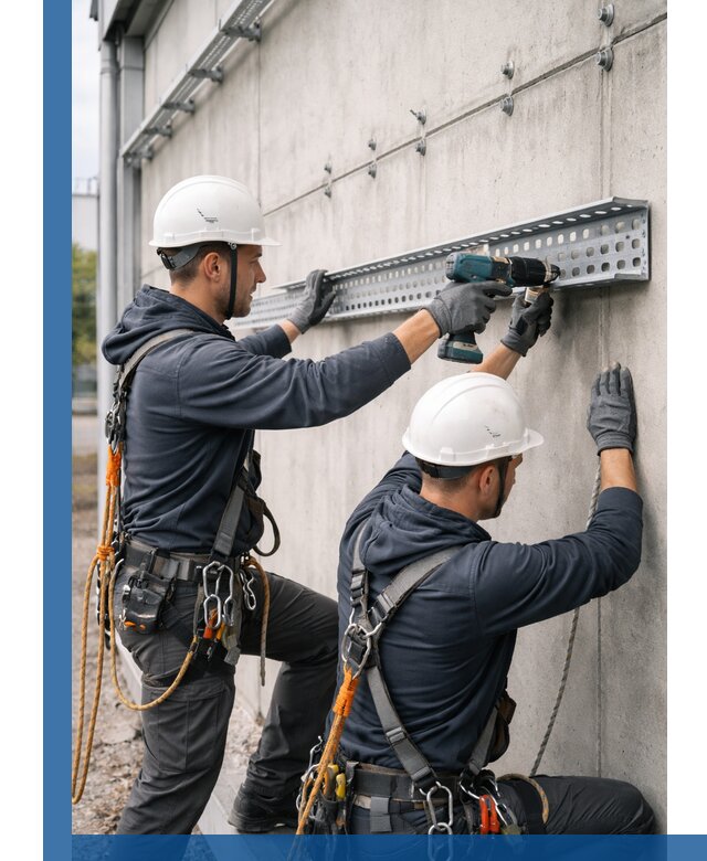 Монтаж кабельных лотков на фасаде зданий в Саяногорске с гарантией