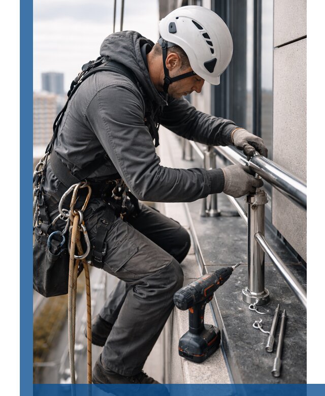 Монтаж ограждений на высоте в Саяногорске для зданий и конструкций