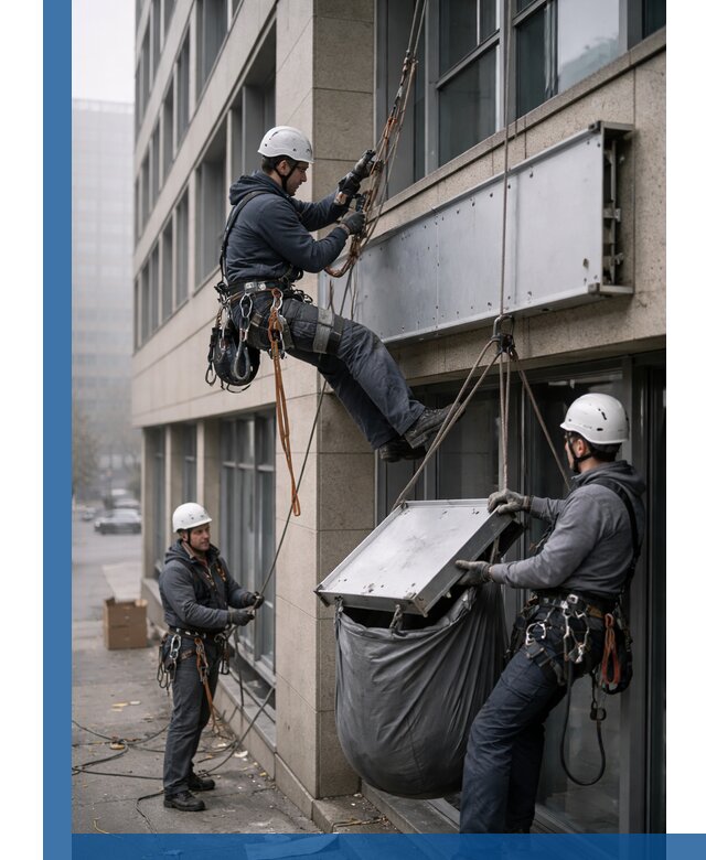 Демонтаж рекламной вывески с высотными работами в Саяногорске