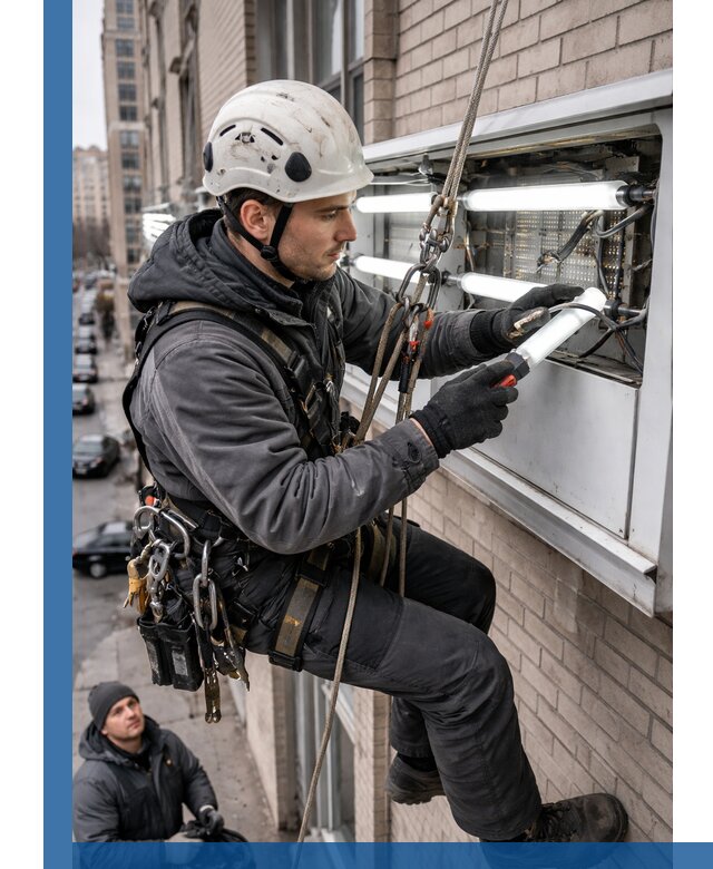 Профессиональная замена ламп в наружной вывеске в Саяногорске