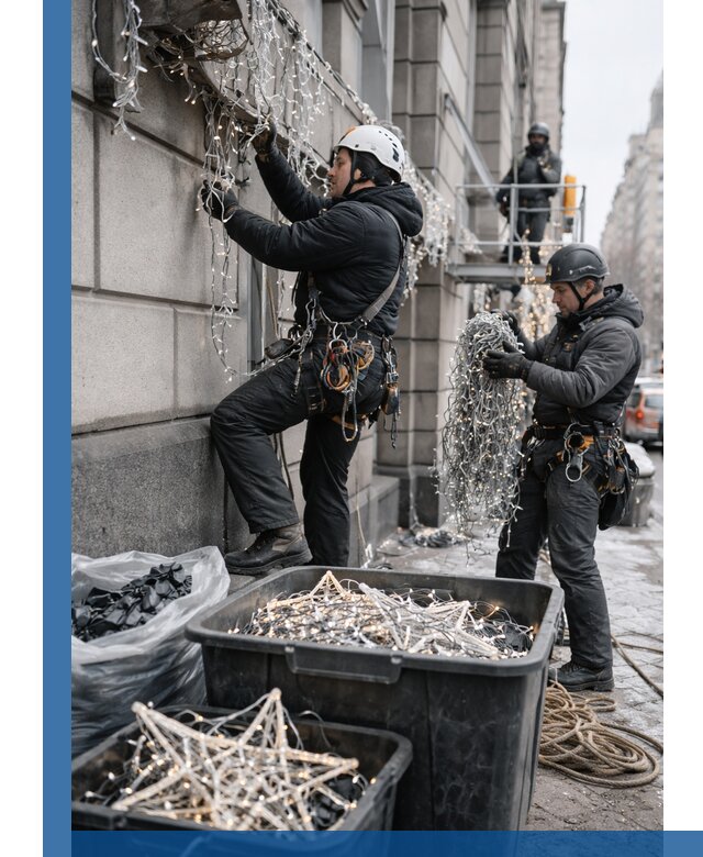 Демонтаж новогоднего оформления и гирлянд в Саяногорске