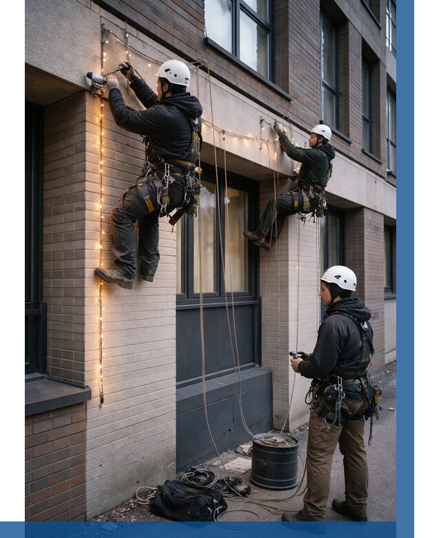 Монтаж гирлянд на фасаде в Саяногорске от 3585 р. | ВЫСОТНИК-Снг