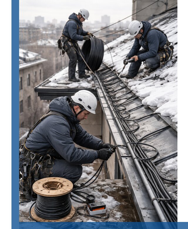 Монтаж греющего кабеля на кровле в Саяногорске под ключ