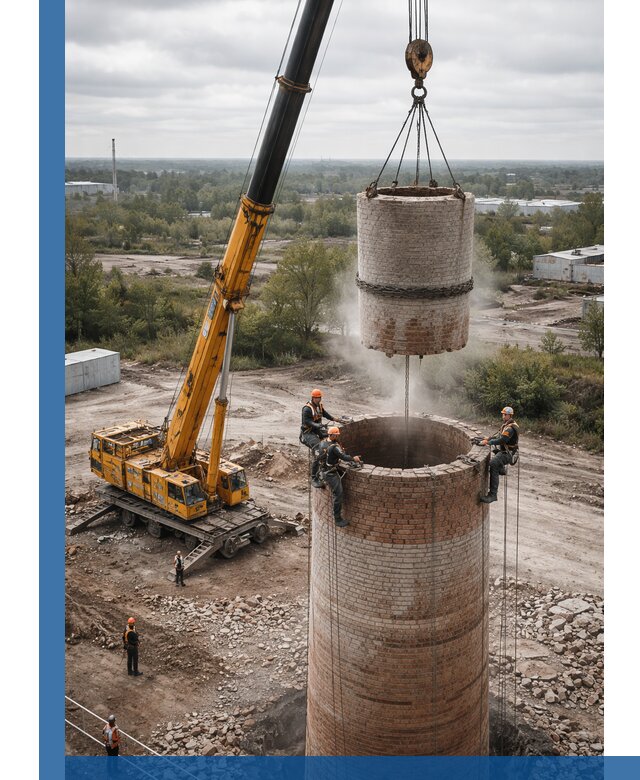 Демонтаж дымовой трубы в Саяногорске с гарантиями безопасности