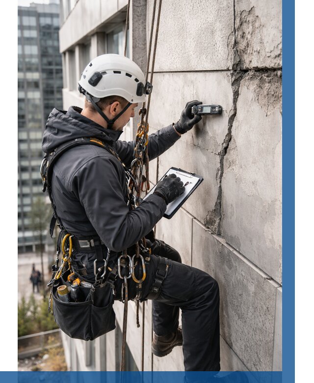 Обследование фасада альпинистами в Саяногорске от 123 р. | ВЫСОТНИК-Снг